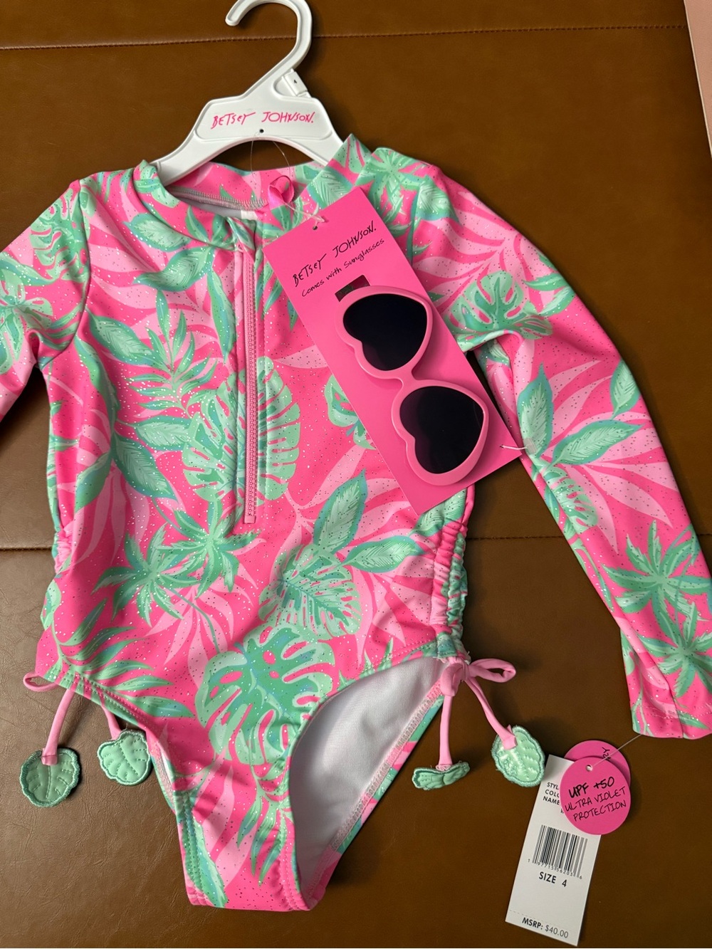 Betsey Johnson NWT Kids Girls Size 4 Tropical One-Piece Rashguard Swimsuit